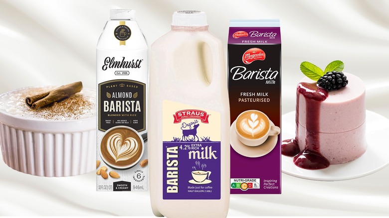 Different barista milks with desserts