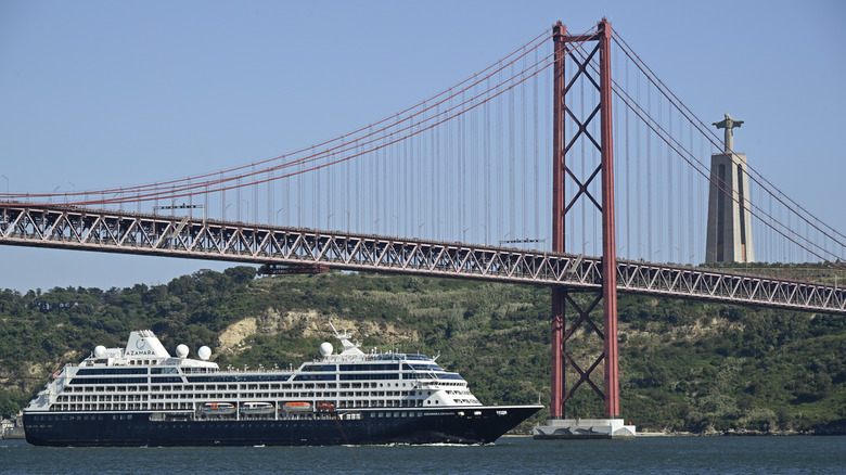 Azamara cruise boat under a bridge