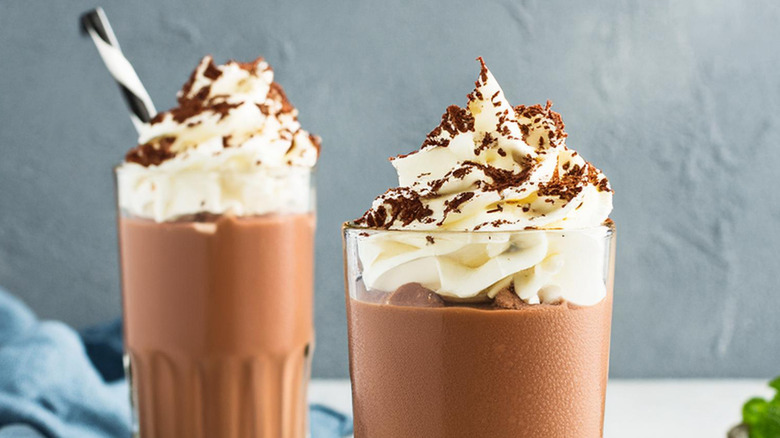 Frozen chocolate shakes with whipped cream