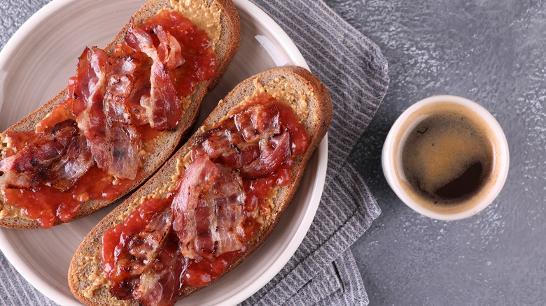 bread topped with bacon