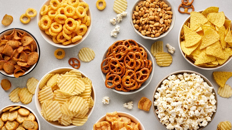 bowls of different types of snacks