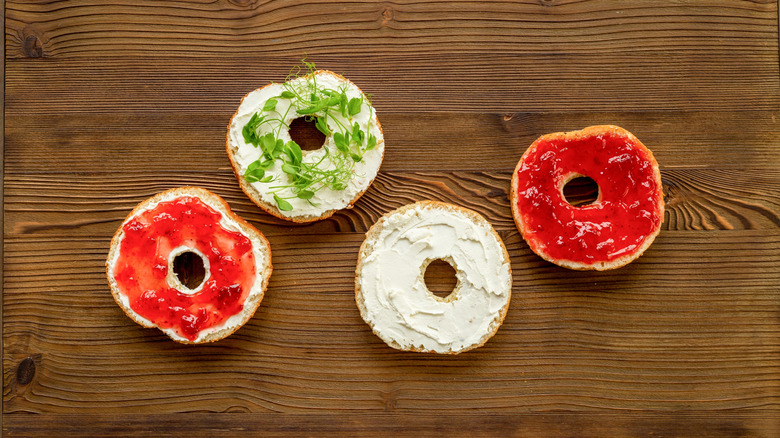 bagels with jam and toppings