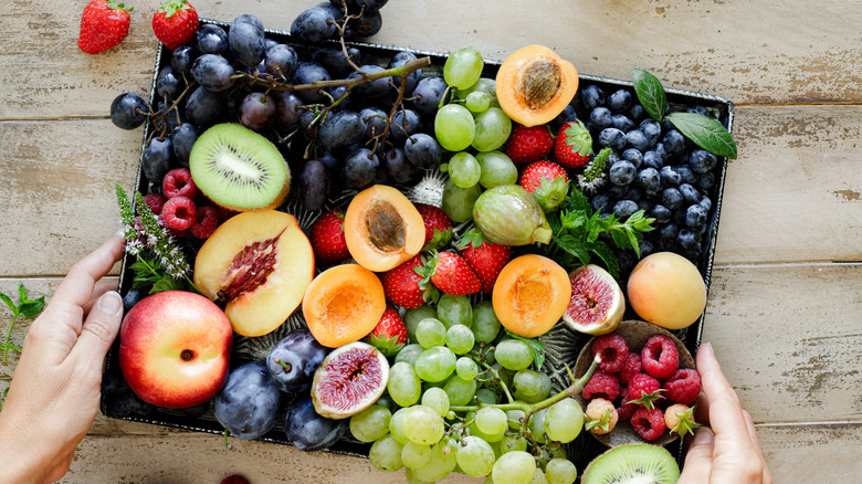 fruit platter with flowers