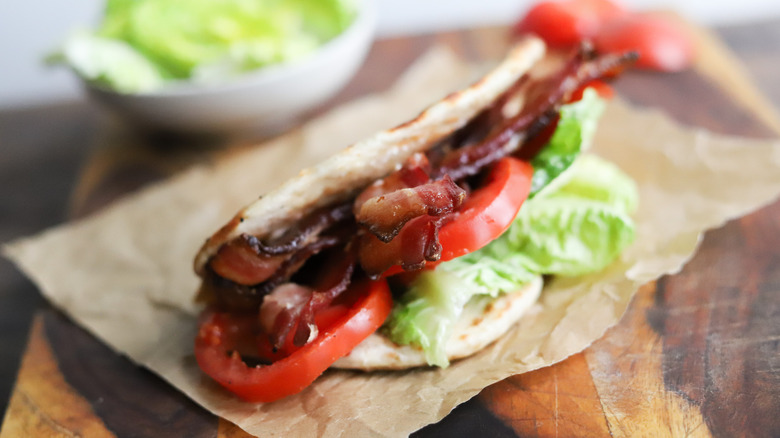 Finished flatbread BLT on plate