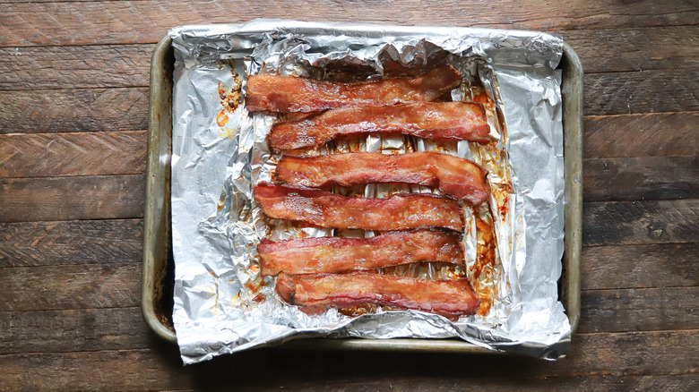 Tray of oven crisped bacon