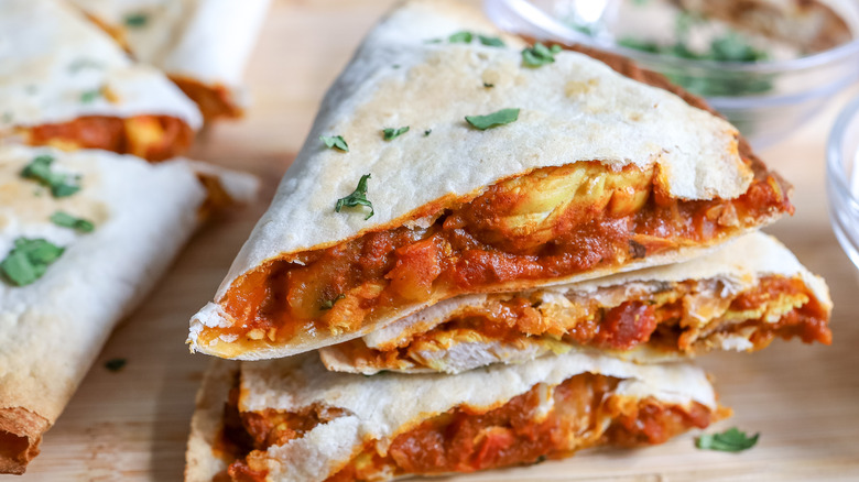 stacked chicken tikka masala quesadillas