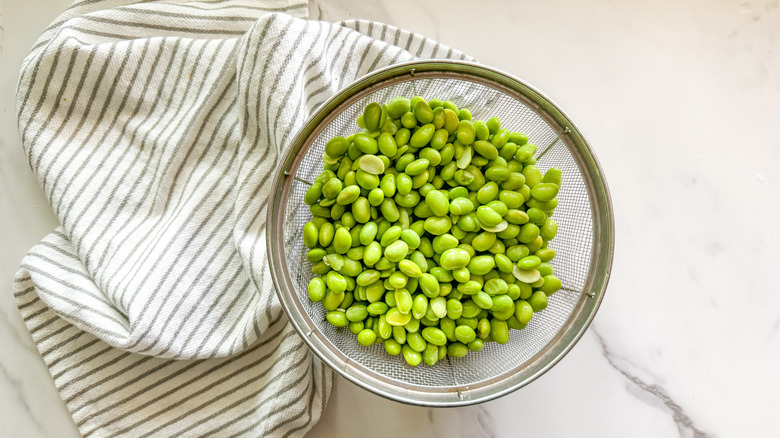 edamame in colander