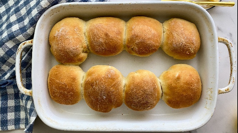 yeast rolls in baking dish