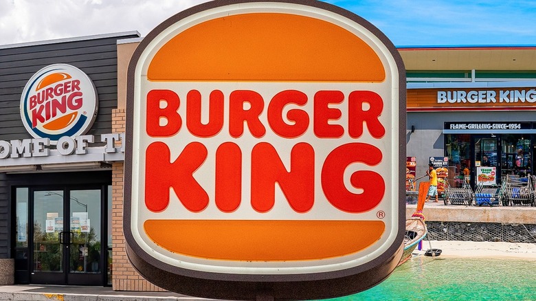 Burger King logo with two locations in the background