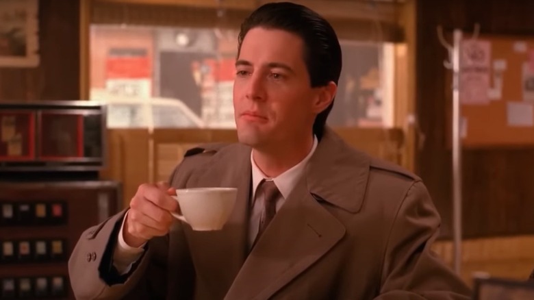 Dale Cooper drinking coffee at The Double R Diner