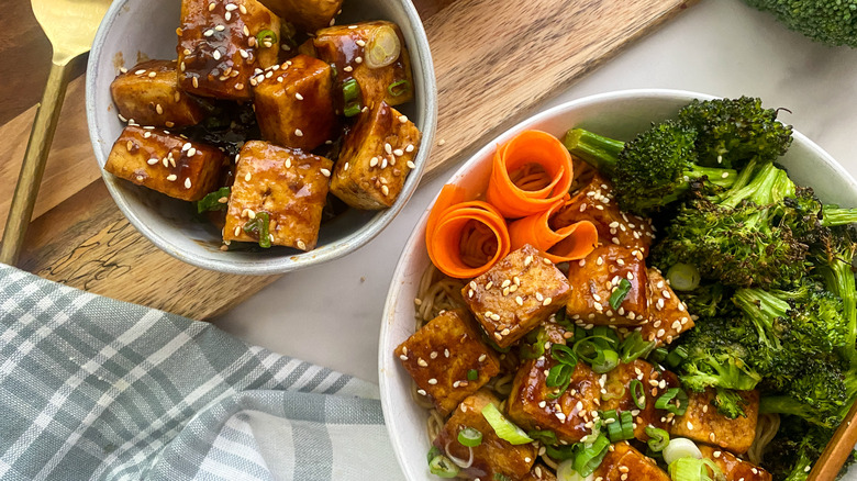 tofu in small bowl and larger bowl