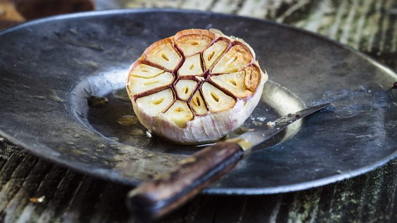 roasted garlic on plate