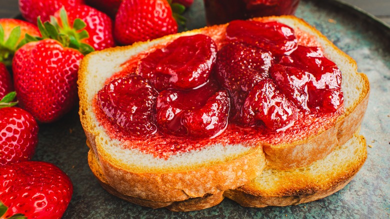 strawberry jam on toast