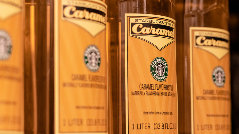 Starbucks caramel syrup bottles