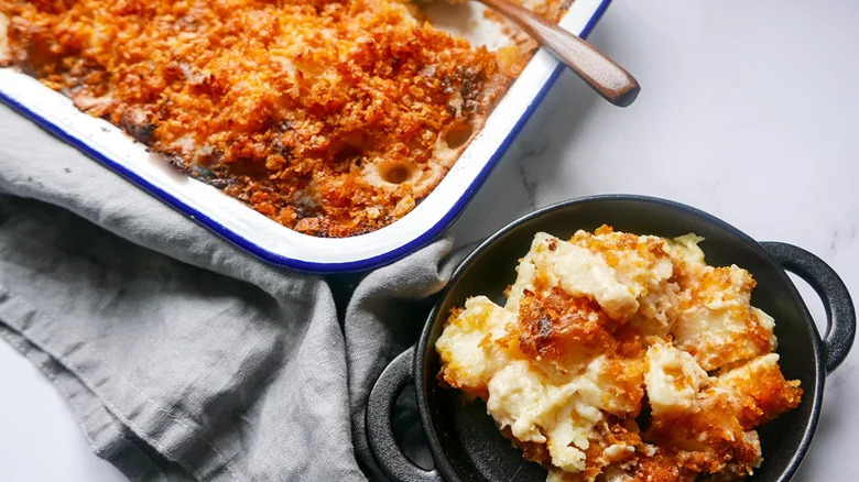 Cheesy funeral potatoes in bowl