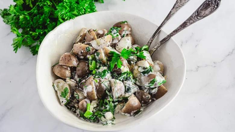 Buttermilk ranch potato salad in bowl