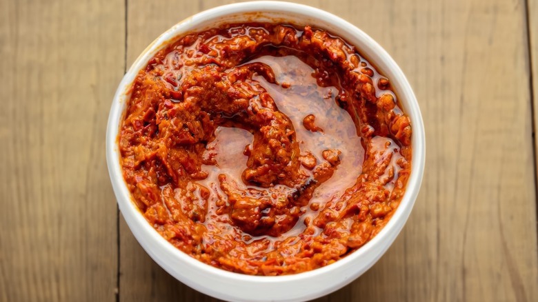 harissa paste in white bowl