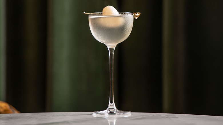 A lychee Martini in a long-stemmed glass