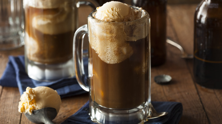 boozy ice cream float on blue towel