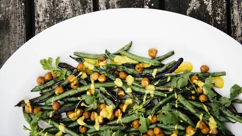 Charred Green Beans with Crispy Chickpeas & Curry Yogurt