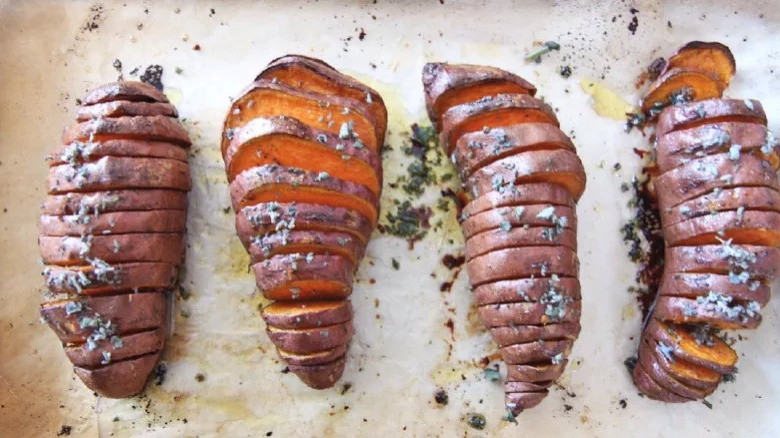 Easy Hasselback Sweet Potatoes