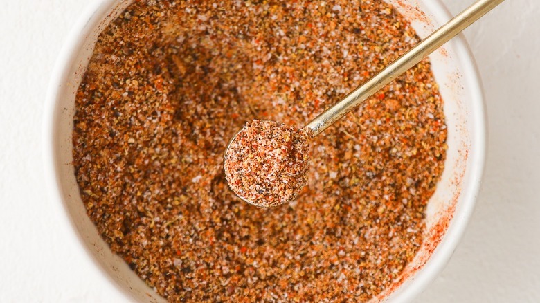 Up-close shot of steak seasoning