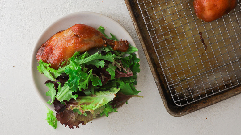 Golden brown legs on tray