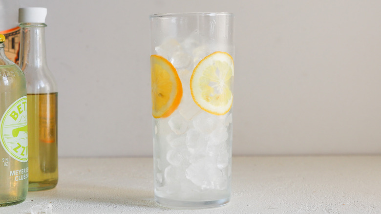 Glass with ice and lemons