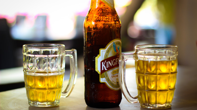 Bottle and glasses of Kingfisher beer