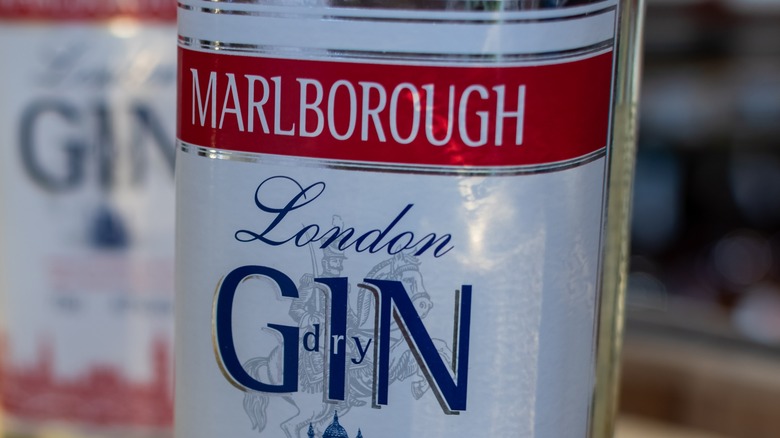 Close-up of a bottle of dry gin