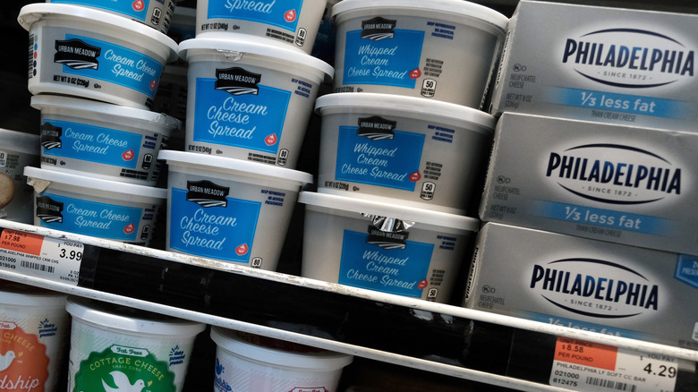 Cream cheese on grocery shelf 