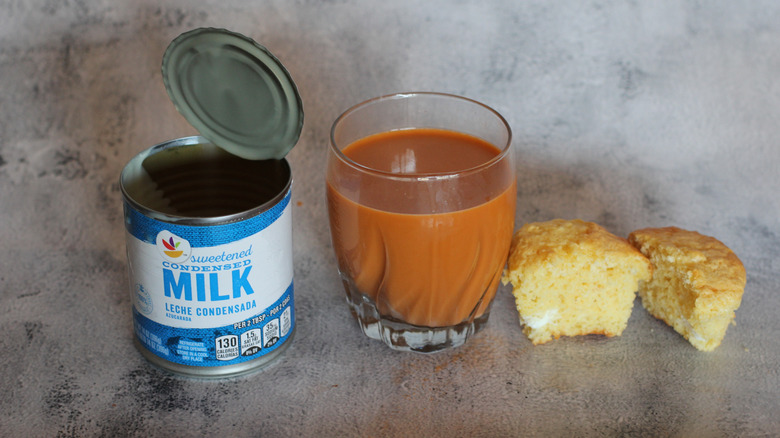 Stop & Shop condensed milk with tea and cake