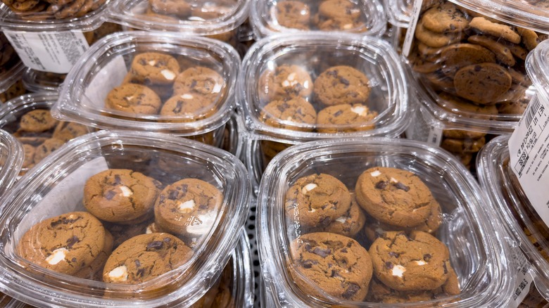 Costco s'mores cookies piled up in boxes