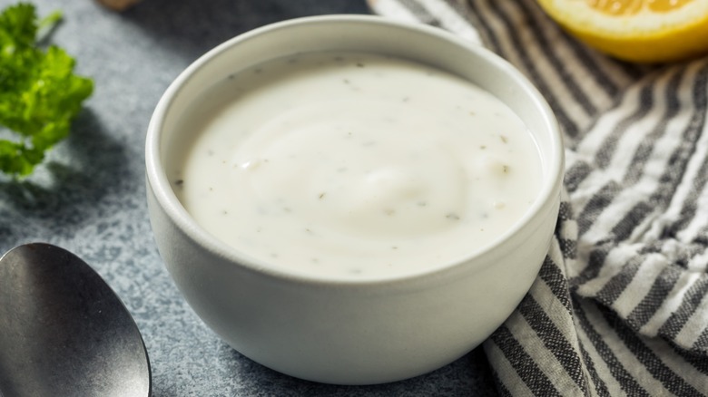 A bowl of ranch dressing