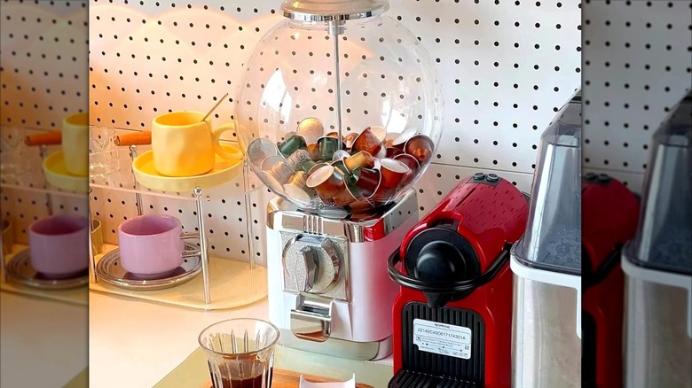 Gumball machine containing Nespresso pods