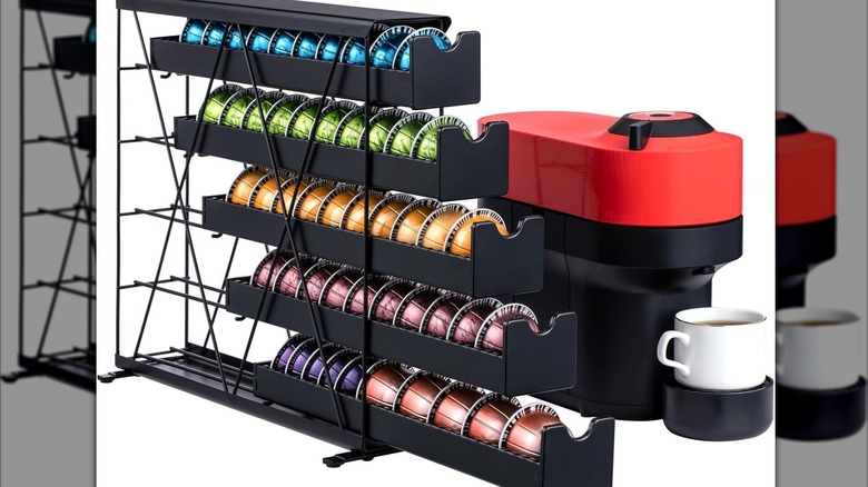 Black multi-tier coffee pod drawers