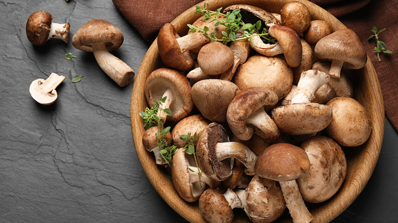 various wild mushrooms in bowl