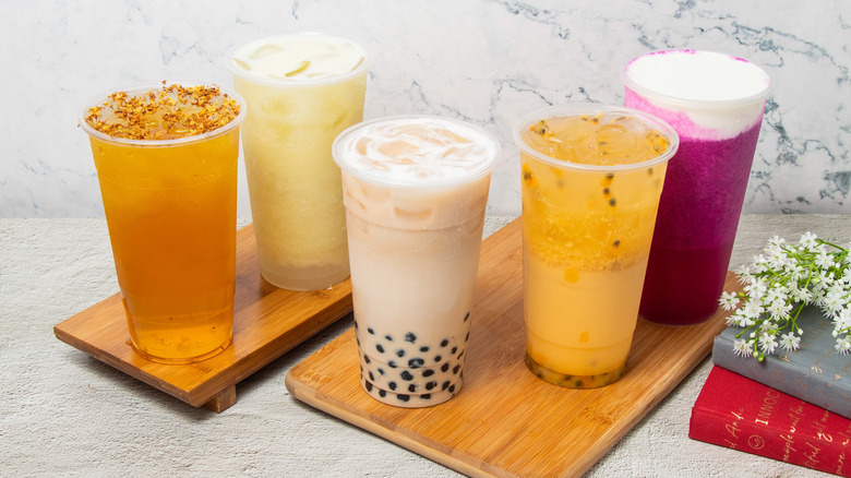 Variety of fruit bubble teas