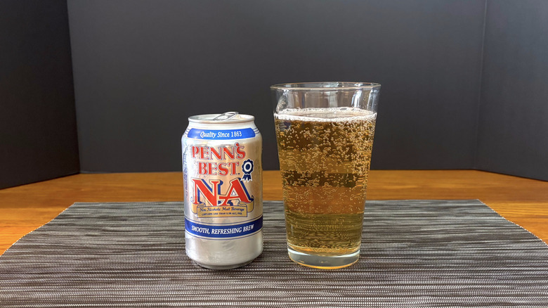 Penn's Best NA in pint glass on bar mat