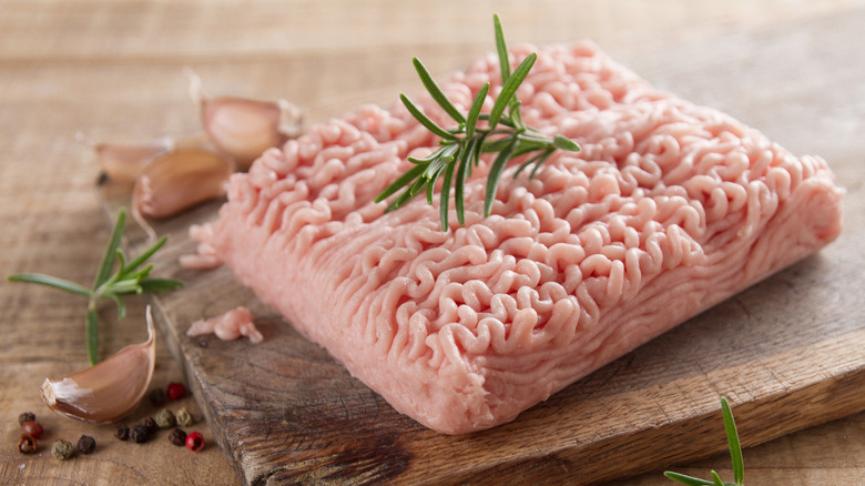 Ground turkey on a cutting board