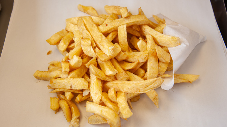 Thick-cut fries in paper cone