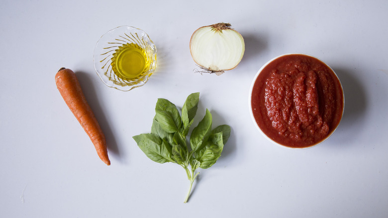 tomato sauce ingredients on table 