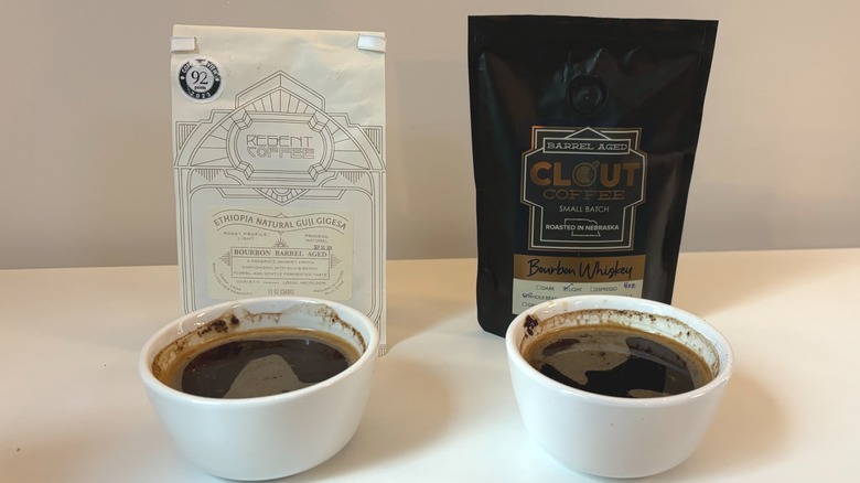 coffee cupping bags and grounds on table