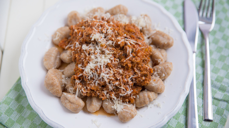 ragu gnocchi on white plate