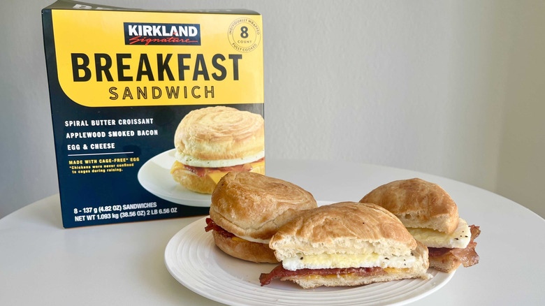 kirkland breakfast sandwich sliced in half