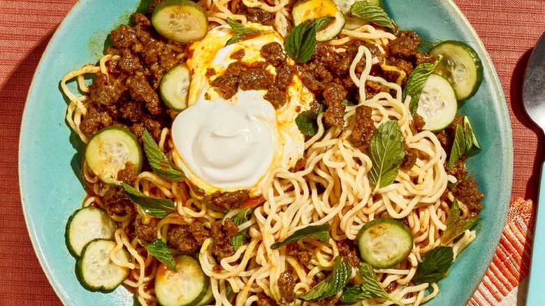 ramen topped with greek yogurt