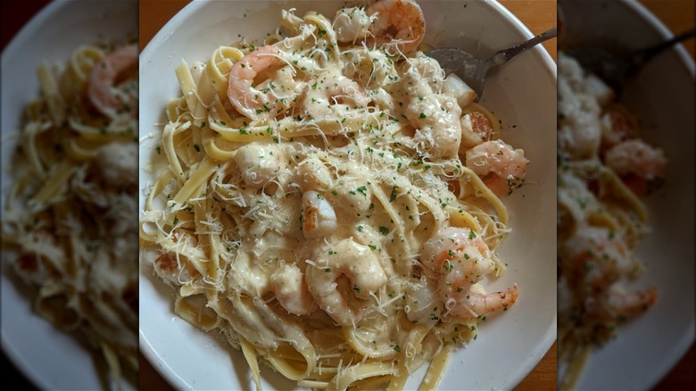 seafood Alfredo white bowl