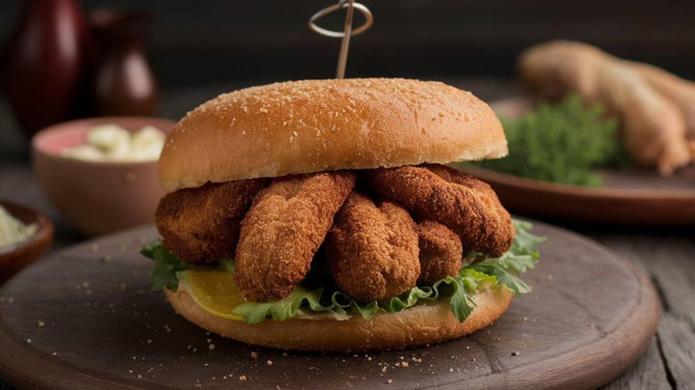 Fried brain sandwich on plate