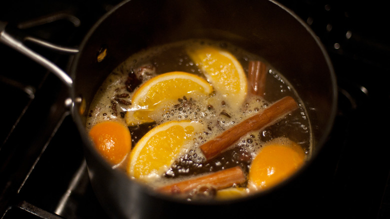 citrus simmering in pot