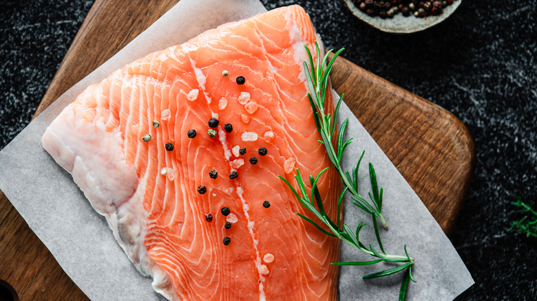 salmon filet topped with salt and pepper